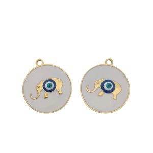 Medalhas em aço inoxidável - Elefante com olho turco (c/ esmalte)