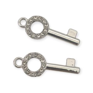Pendentes em aço inoxidável - Chaves com brilhantes