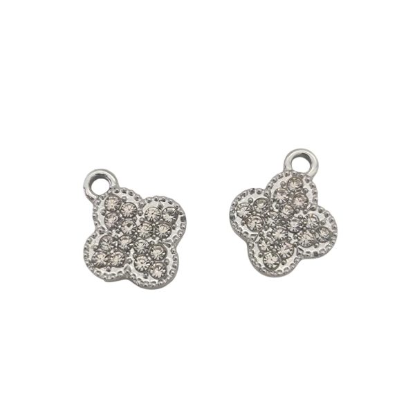Pendentes em aço inoxidável - Flores com brilhantes