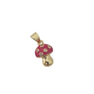 Pendente em ródio com zircónia - Cogumelo (c/ esmalte vermelho)