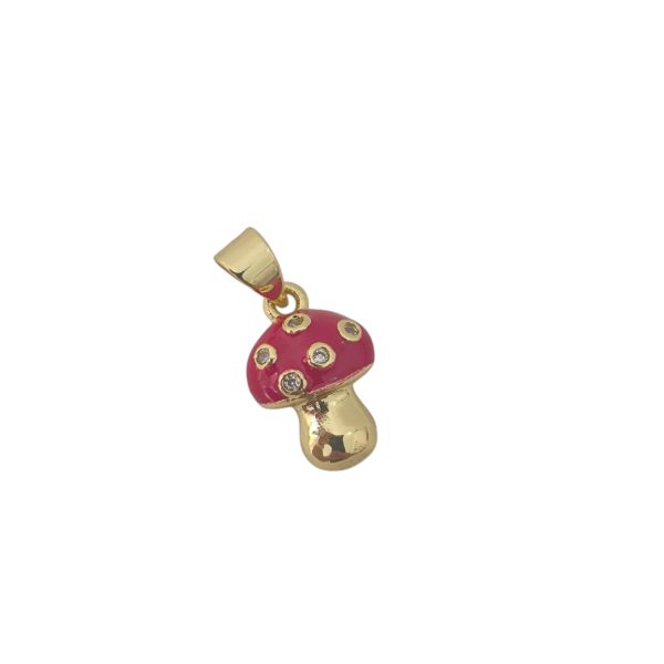 Pendente em ródio com zircónia - Cogumelo (c/ esmalte vermelho)