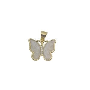 Pendente em ródio com zircónia - Borboleta (c/ esmalte branco)