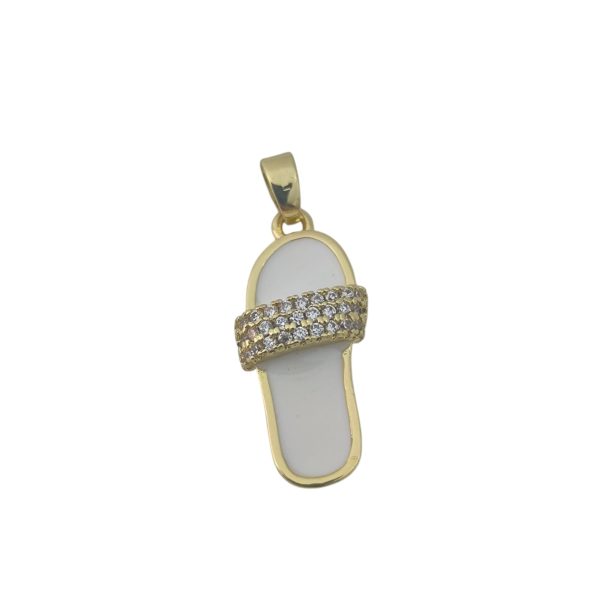 Pendente em ródio com zircónia - Chinelo (c/ esmalte branco)