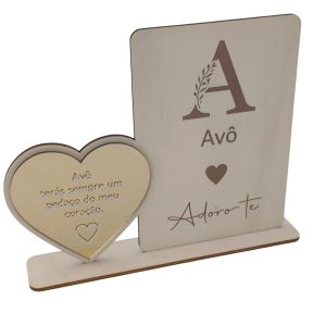 Placa em madeira com base com coração em acrílico - Avô