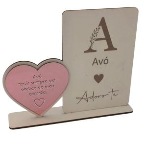 Placa em madeira com base com coração em acrílico - Avó