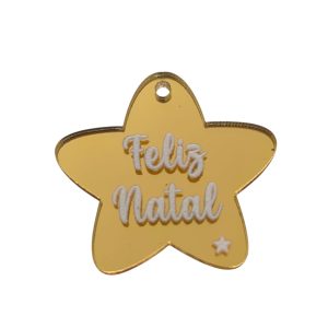 Aplicação em acrílico espelhado - Estrela - Feliz Natal