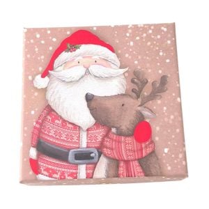 Caixa cartão forrado - Estampado Pai Natal (10x10x2,5cm)