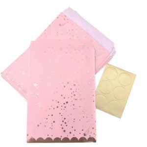 Saco de papel - Rosa c/ estrelas - 20x14cm