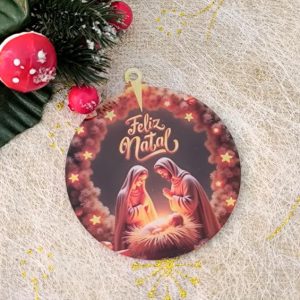 Bola Natal em acrílico - Sagrada Família - Feliz Natal