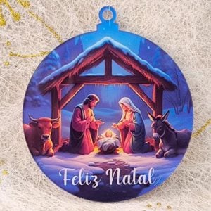 Bola Natal em acrílico - Sagrada Família - Feliz Natal (Mod. 3)