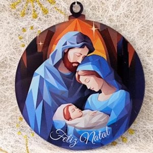 Bola Natal em acrílico - Sagrada Família - Feliz Natal (Mod. 2)